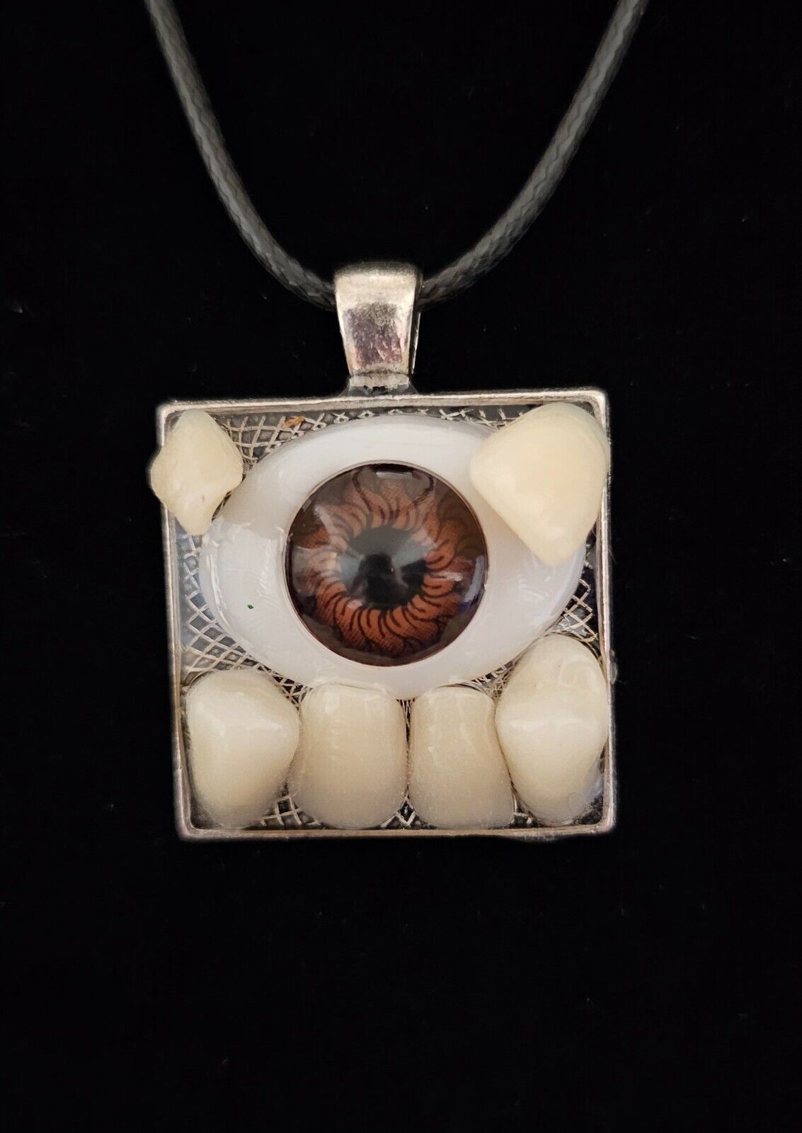 Handcrafted Artisan Necklace Resin Teeth and Doll Eye Charm