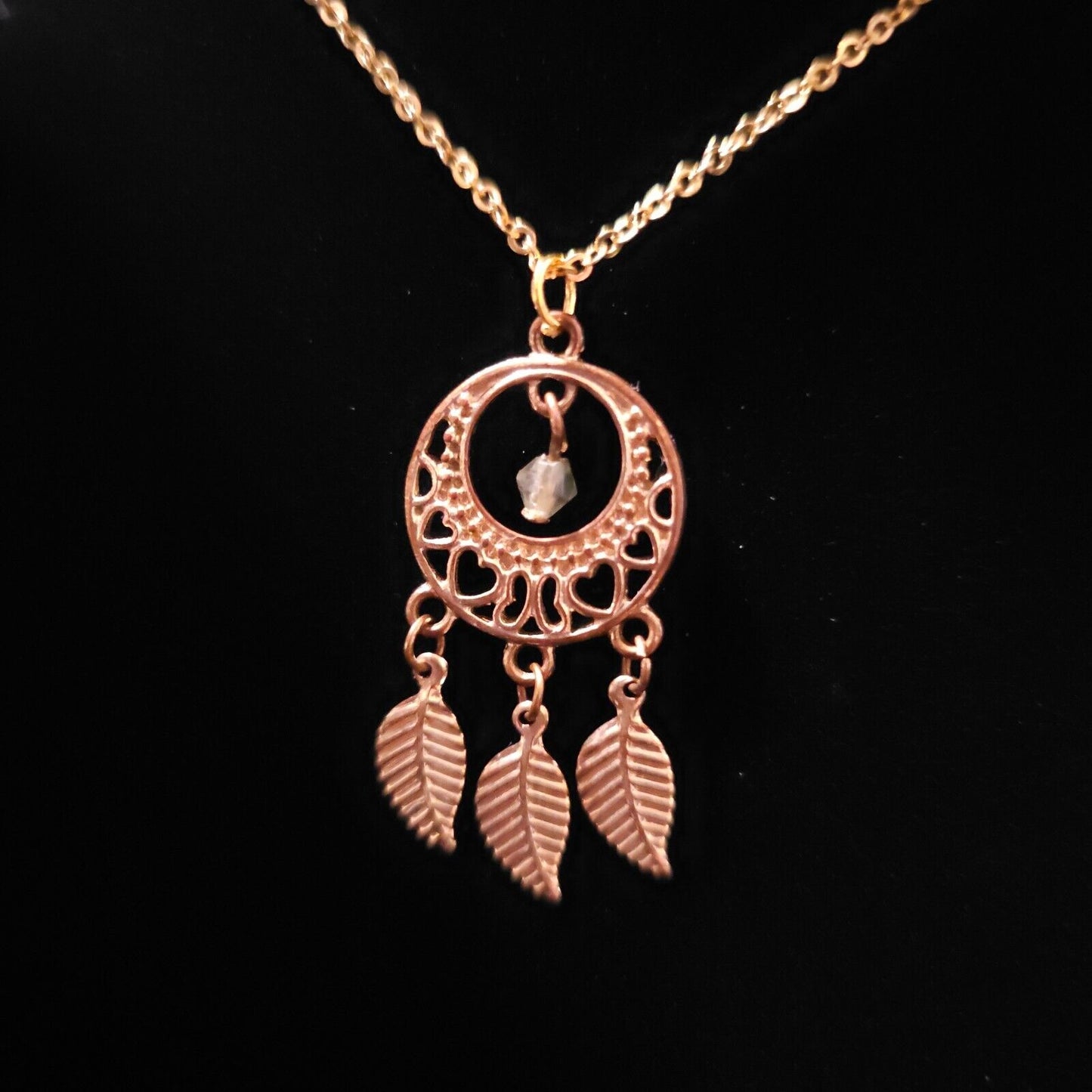 Dream Catcher Necklace Hearts Rose Gold Tone