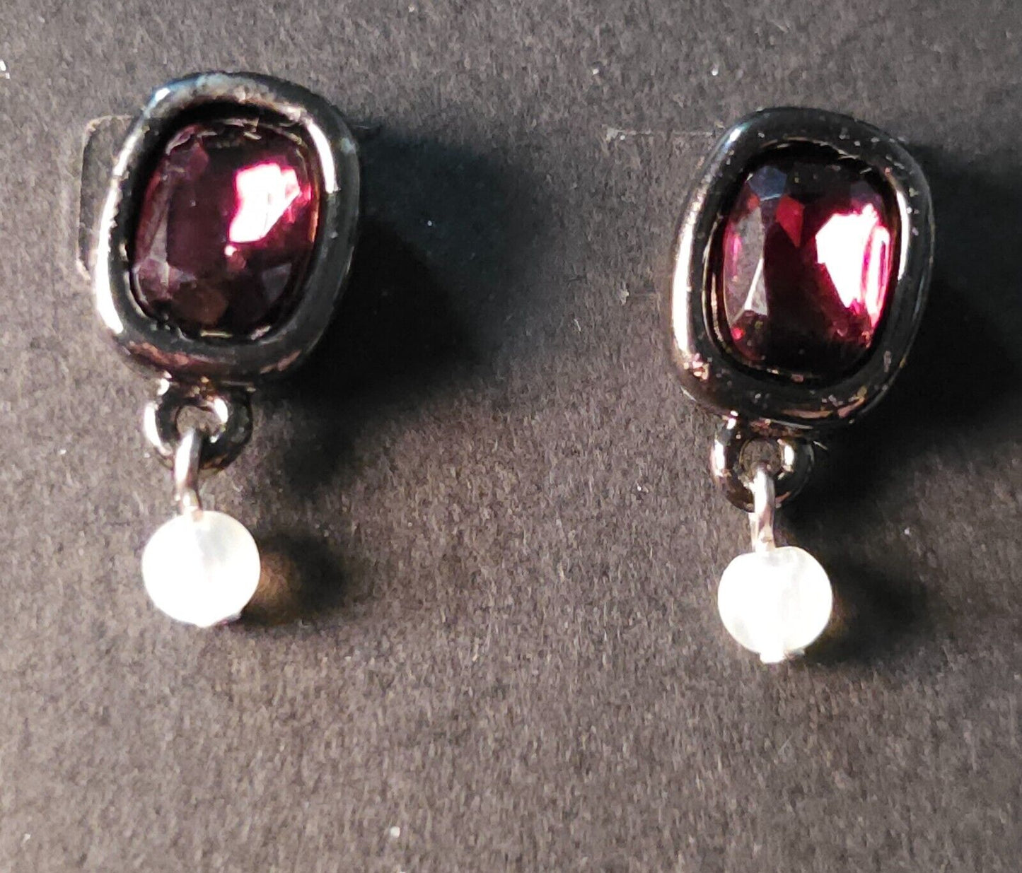 Garnet Glass Rectangular Drop Bead Earrings