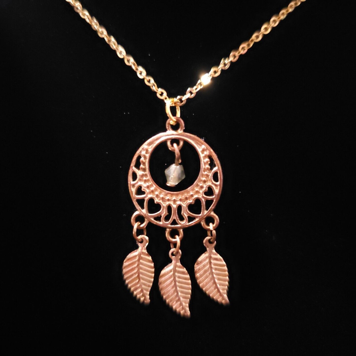 Dream Catcher Necklace Hearts Rose Gold Tone